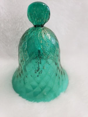 Sino de Natal Vibtage vidro soprado Murano sino de diamante verde espuma do mar e ouro  - Imagem 1 de 4