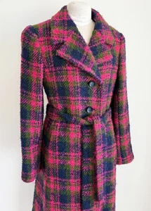 Vintage 1960s Mohair Wool Coat Overcoat Scotland In Fetching Pink Purple Green - Picture 1 of 7