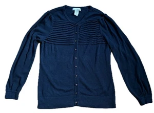 Marineblau Plissee Brust Knopfleiste Cardigan Pullover Gr. Großer Preppy Lagenlook - Bild 1 von 6
