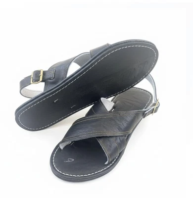 Men’s Black Mexican Leather Huarache Sandals with Buckle Cushioned Comfort Sole - Image 1 of 4