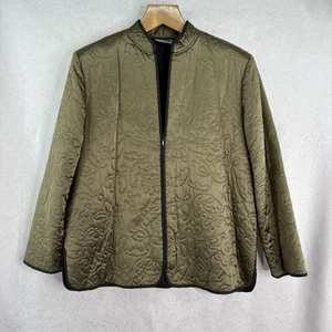 Chico's Design Vintage Sz 2 /L/14 Olive Lined Silk Embroidered Full Zip Jacket - Picture 1 of 6