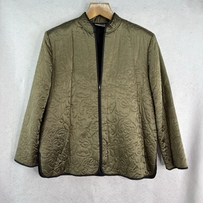 Chico's Design Vintage Sz 2 /L/14 Olive Lined Silk Embroidered Full Zip Jacket - Image 1 of 4