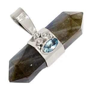 Natural Labradorite & Blue Topaz 925 Sterling Silver Pendant SX21 ALLP-26367 - Picture 1 of 1