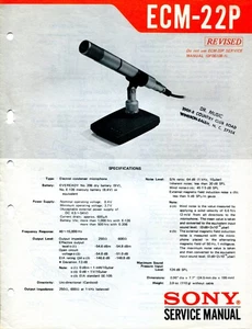 Sony ECM-22P Electret Micrófono Condensador Manual de Servicio - Revisado - Imagen 1 de 2