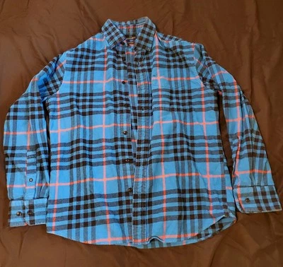 Banana Republic Men's Untucked Standard Fit Flannel Size Small Blue And Orange - Image 1 of 4