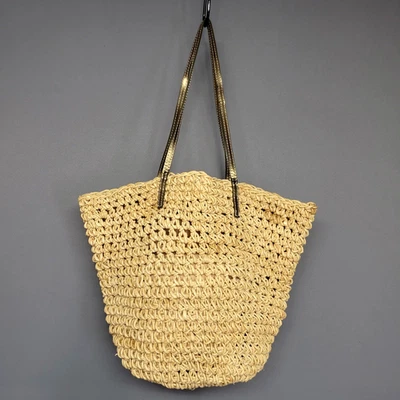 Bolso de Mano J Crew Paja para Mujer Talla Única Cuero Tejido Natural Borde Playa Cartera Foto 1 de 4