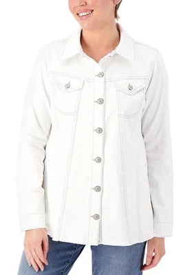 LOGO by Lori Goldstein Denim Jacket with Frayed Hem-White-Reg 0-NEW-A587517 - Image 1 of 2