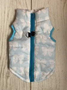 Small White & Blue Dog Puppy Zip Coat Puffa Jacket - Small. - Picture 1 of 7