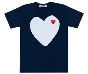 COMME DES GARCONS CDG PLAY WHITE BIG HEART EYE RED LOGO T-SHIRT NAVY COLOR XL - Picture 1 of 3