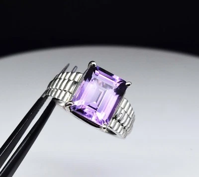 Anello in argento sterling 925 ametista viola naturale non riscaldato 6,47... - Immagine 1 di 4