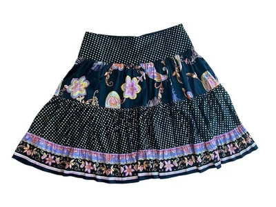 Falda midi de seda Trina Turk para mujer con estampado floral y lunares talla 12 EE. UU. Boho Foto 1 de 4