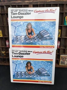 1985 SEALED NIB 2 Pack INTEX Tan-Dazzler Lounge Pool Floats 76" x 29" Silver - Picture 1 of 7