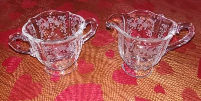 Vintage Fostoria Open Sugar and Creamer Meadow Rose Design 3 inches each - Image 1 of 4