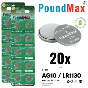 20 X PoundMax Button Cell LR1130 LR54 1.5v ALKALINE BUTTON Batteries - Picture 1 of 6