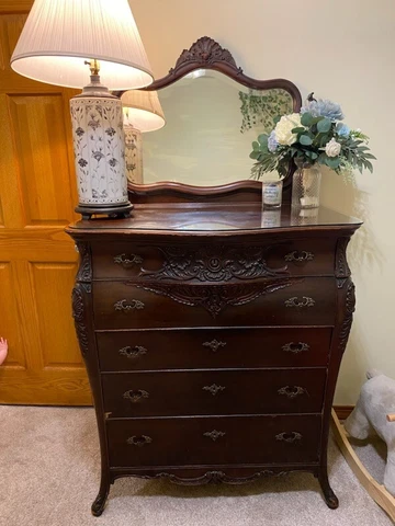19th Century Antique Victorian Clawfoot Dresser With Mirror Cover