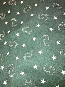 Marcus Bros Textiles Cotton Fabric Dark Green Stars & Quarter Moons 1 2/3 Yds - Picture 1 of 3