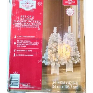 Juego de 2 luces blancas de árboles de Navidad flocados de 24 x 42 pulgadas - Imagen 1 de 12
