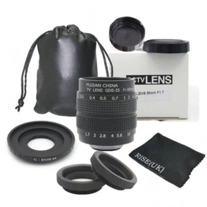 Fujian 35mm F1.7 CCTV Lens for Camer EOS M EF-M +C Mount to EOSM+2Marco Ring - Picture 1 of 9