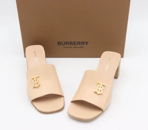 NIB Burberry Winnie Lizard Embossed Nude Leather Mule Slide Sandals 8 38 - Picture 1 of 9