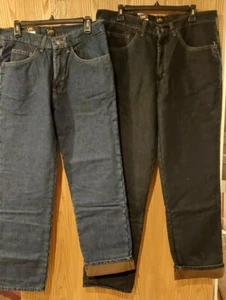 Men's Lee Relaxed Fit Fleece Lined Straight Leg Jeans Dark Wash or Black -2862 - Picture 1 of 15