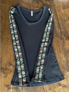 Free People Thermal Blouse Top Embroidered Sleeves EUC - Picture 1 of 10