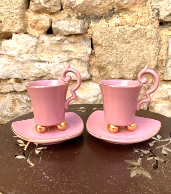 Lot de 2 tasses à café à pieds Amadeus Home Design  vieux rose - Photo 1/4