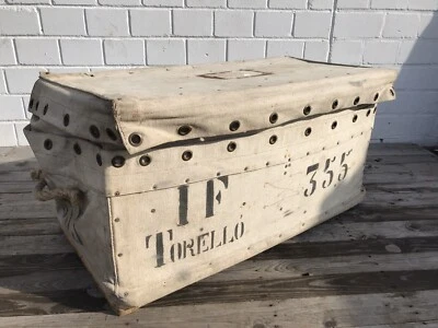 Vintage Reisekoffer Segeltuch Boot Faltkiste Überseekoffer Loft Truhe Koffer - Bild 1 von 4