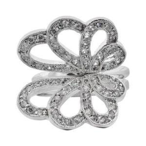 Round Pave Cubic Zirconia Butterfly Shape Rhodium Plate Brass Women's Ring - Picture 1 of 7