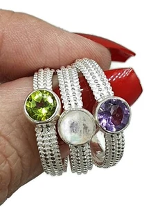 Amethyst, Peridot or Rainbow Moonstone Ring, Sterling Silver, Birthstone Ring - Picture 1 of 11
