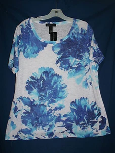 INC Womens Plus 1X Blue Burnout Rhinestone Pullover Top Shirt NWT - Picture 1 of 3
