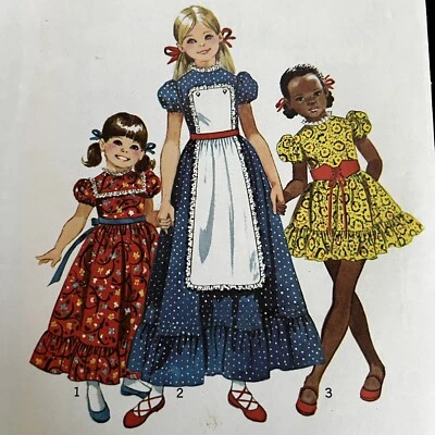 Vintage 1970s Simplicity 9732 Girls Cottagecore Dress Apron Sewing Pattern 6 CUT - Image 1 of 4