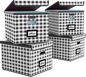 Office Document Storage with Lids, Huolewa Linen File Storage Organizer Boxes, - Picture 1 of 6
