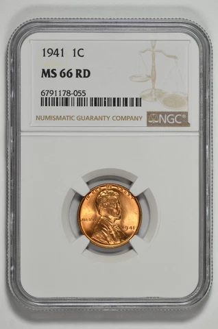 1941 1c Lincoln Wheat Cent NGC MS 66 RD Cover