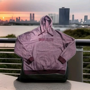  DKNY Jeans Wine Burgundy Hooded Hoodie Pullover Sweatshirt Mens Size XXL - Picture 1 of 2