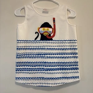Hanna Andersson White Tank Top Monkey Snorkeler Appliqué Girl Size 150 cm/12 - Picture 1 of 6