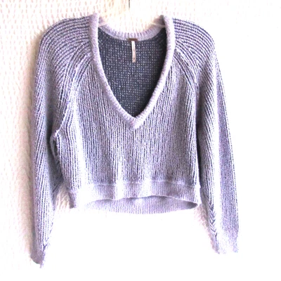 Suéter corto de chenilla XS Free People cuello en V tejido con cable algodón púrpura Foto 1 de 4