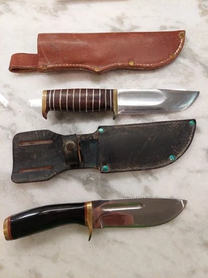 批量 2 件 大号 复古 ELMER KEITH GIL HIBBEN HUNTING BOWIE 刀 日本刀 EC — 第 1/4 张图片