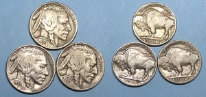 1935 36 37 BUFFALO NICKELS LOT 3 COINS VF NICE DETAIL! #MX2-45 - Foto 1 di 1