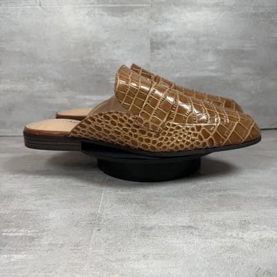 Charles David Shoes Womens Size 9.5 Tan Brown Croc Embossed Leather Mule Loafers - Image 1 of 4