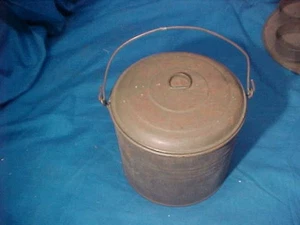 19thc PRIMITIVE TIN Small BERRY BUCKET w LID + Swing HANDLE 4" - Picture 1 of 2