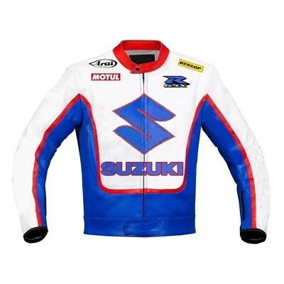 SUZUKI JACKET GSXR BLUE JACKET MOTORCYCLE COWHIDE LEATHER MOTORBIKE LEDER - Image 1 of 4