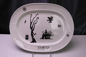 Vintage Halloween Platter Homer Laughlin Black White Milford 13.5 " Witch USA - Picture 1 of 8
