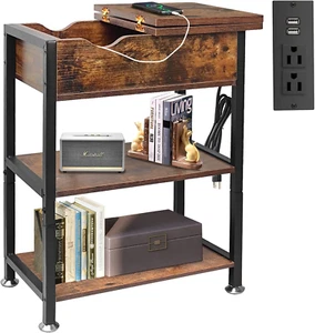 Flip-Top Side Table with Hidden Charging Station & Storage - Space-Saving End Ta - Picture 1 of 8