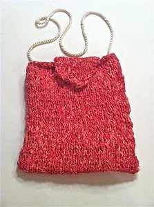 Women's Handmade Knit Tote - Pink, 8" x 7" - Picture 1 of 3