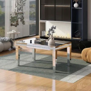 35.4”L x 23.6”W x 18.5”H Glass Mirrored Coffee Table Adjustable Height Legs - Picture 1 of 12