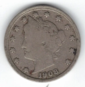 1908 Liberty Nickel in VERY GOOD +++ condition ~MISSING ONLY I IN LIBERTY stk 53 - Picture 1 of 5