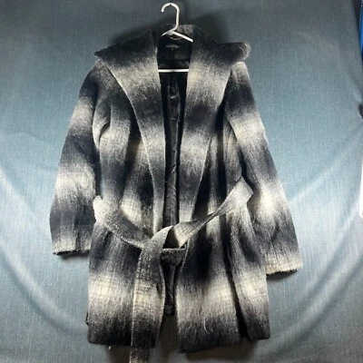 Abrigo envolvente para mujer Ellen Tracy talla 16 negro beige a cuadros forrado de lana con cinturón y cuello Foto 1 de 4