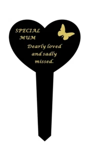 Memorial Graveside Stake Heart Grave Plaque Mum Butterfly Gold Stick Grave - Picture 1 of 1