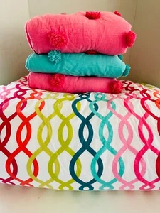 POTTERY BARN PB TEEN Palm Beach Pink & Green Twin Duvet & Comforter & Shams Set - Picture 1 of 23