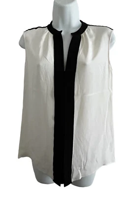 Top para mujer Derek Lam 0 negro marfil sin mangas cuello en V 100 % seda carrera Foto 1 de 4